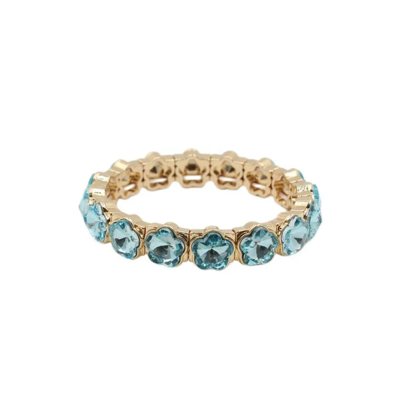 2026 Colored Rhinestone Flower Enamel Gold Bracelet Mocha Full Diamond Elastic Stacked Fashion Bridal Accessories