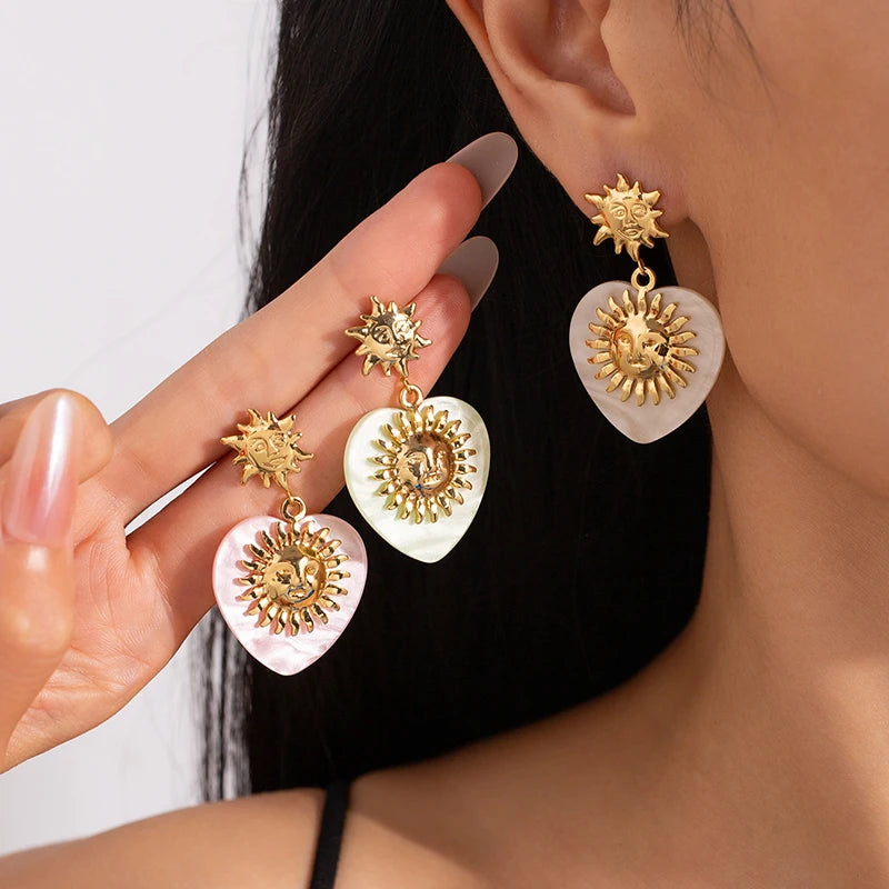 ANENJERY 316L Stainless Double Layer Steel Sun Flower Stud Earrings For Women Fashion French Vintage Luxury Niche Jewelry Gift
