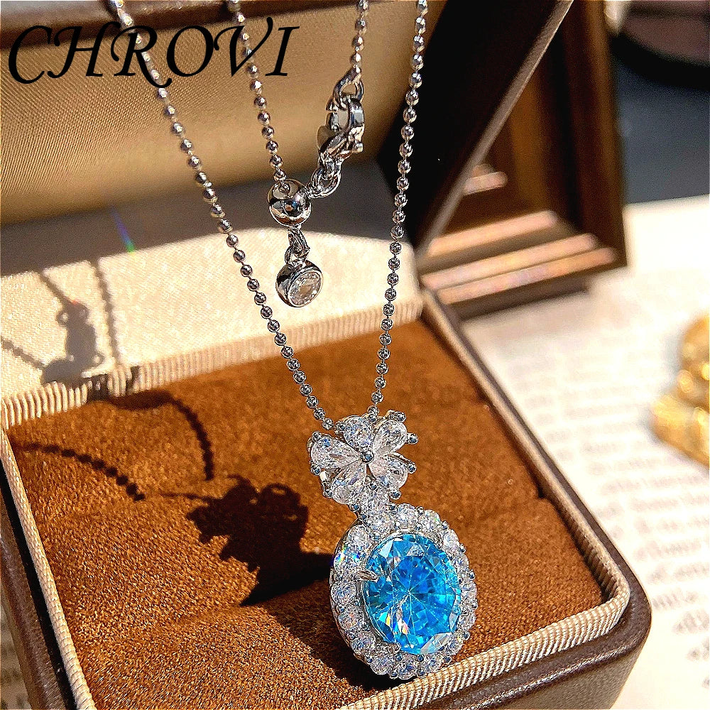Aromatherapy 925 sterling silver romantic Paraiba diamond pendant necklace with full-cut oval zircon bracelet set