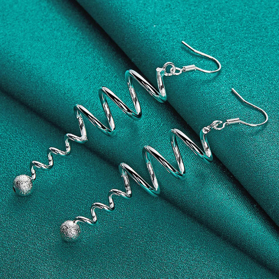 URMYLADY 925 Sterling Silver Spiral Ball Earrings For Women Fashion Wedding Engagement Party Charm Jewelry