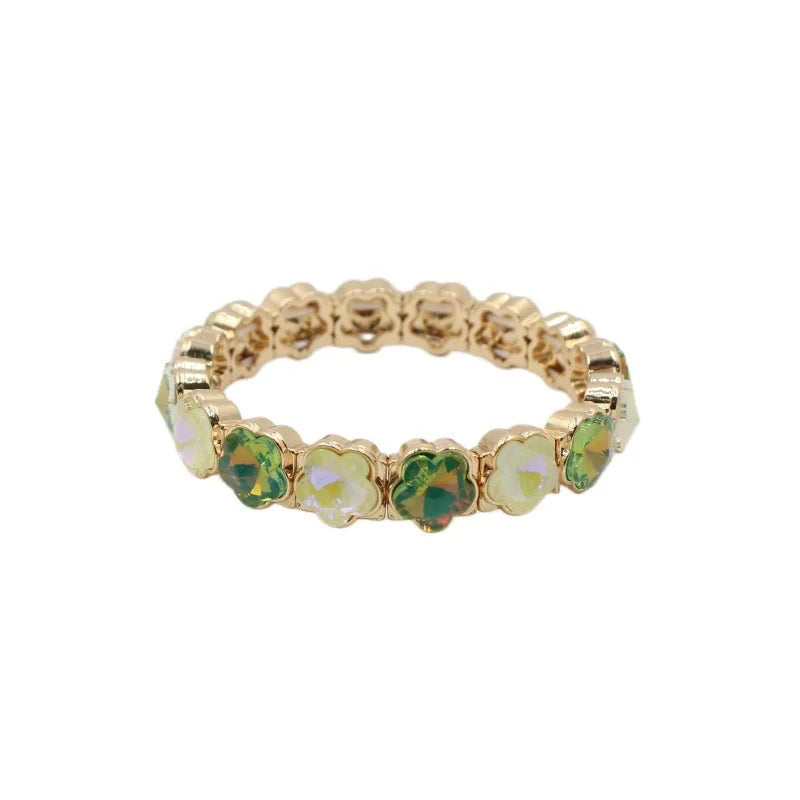 2026 Colored Rhinestone Flower Enamel Gold Bracelet Mocha Full Diamond Elastic Stacked Fashion Bridal Accessories