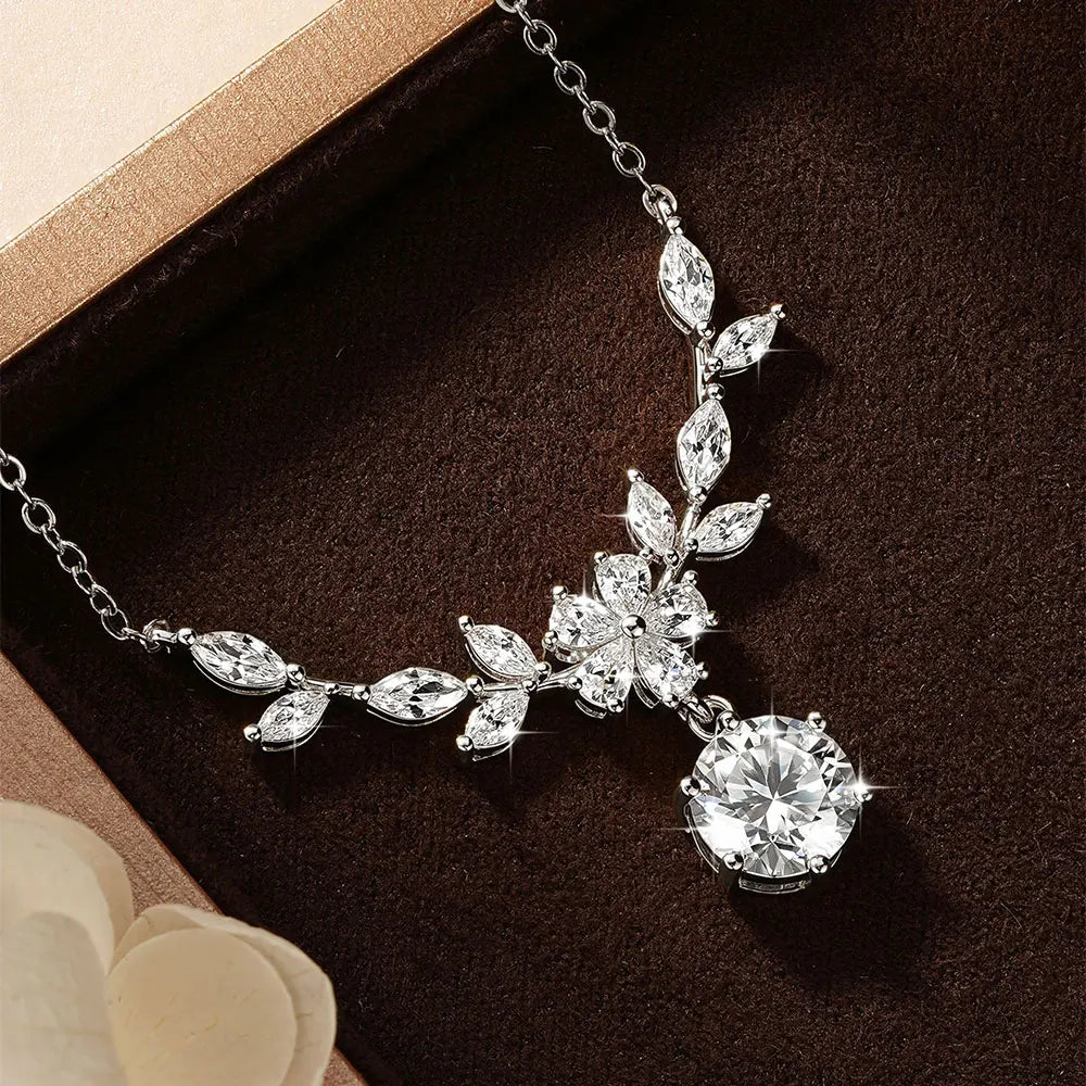 OXTAO Light Luxury Floral-Style Moissanite Necklace 2CT VVS1 14K Gold Filled for Women Pendant Necklace Romantic Wedding Jewelry