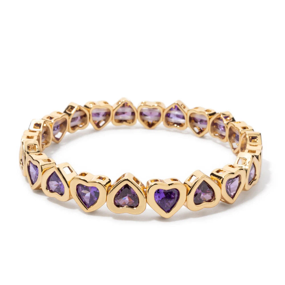New Copper Heart Beads Gold Color Bracelets for Women Colorful Rhinestone Girl Bangle 2025
