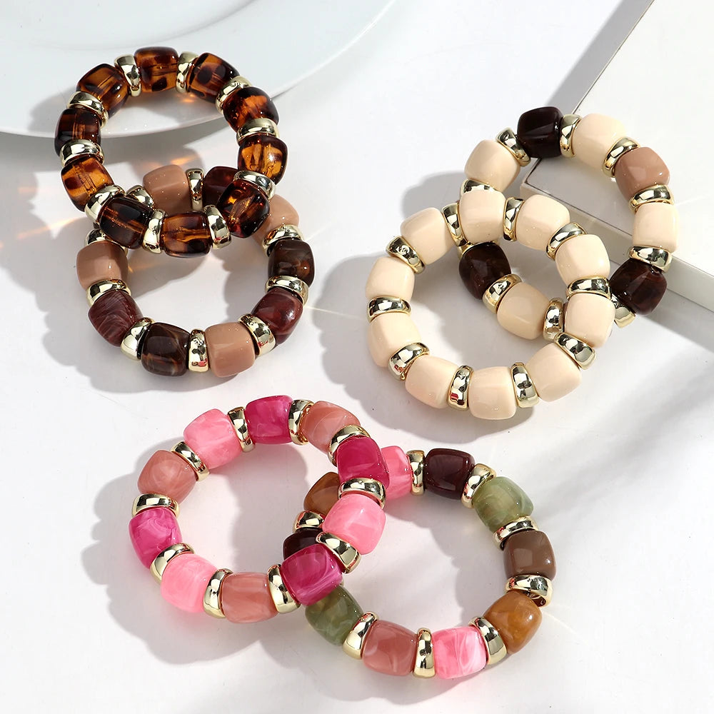 Trendy Acrylic Colorful Square Beads Elastic Bracelets Elegant Resin Geometric Stackable Bangles Bracelet Women's Jewelry Gifts