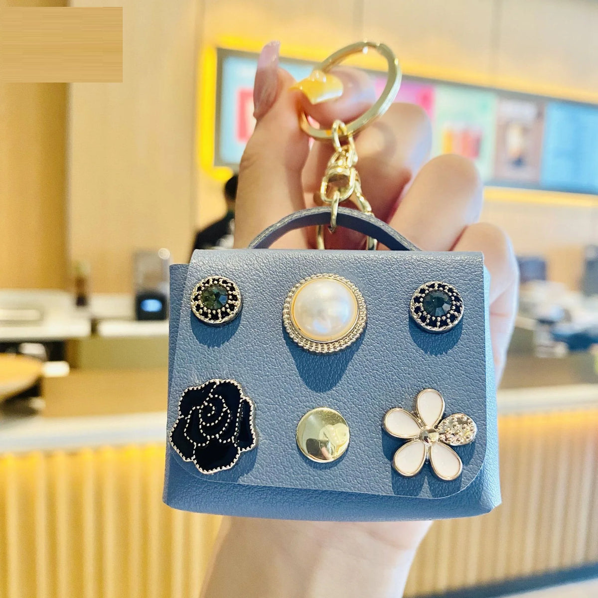 Cute Mini Coin Purses  Keychain with Eiffel  Tower and Number 5 Small Earphone Box Fabric Bag Key Ring
