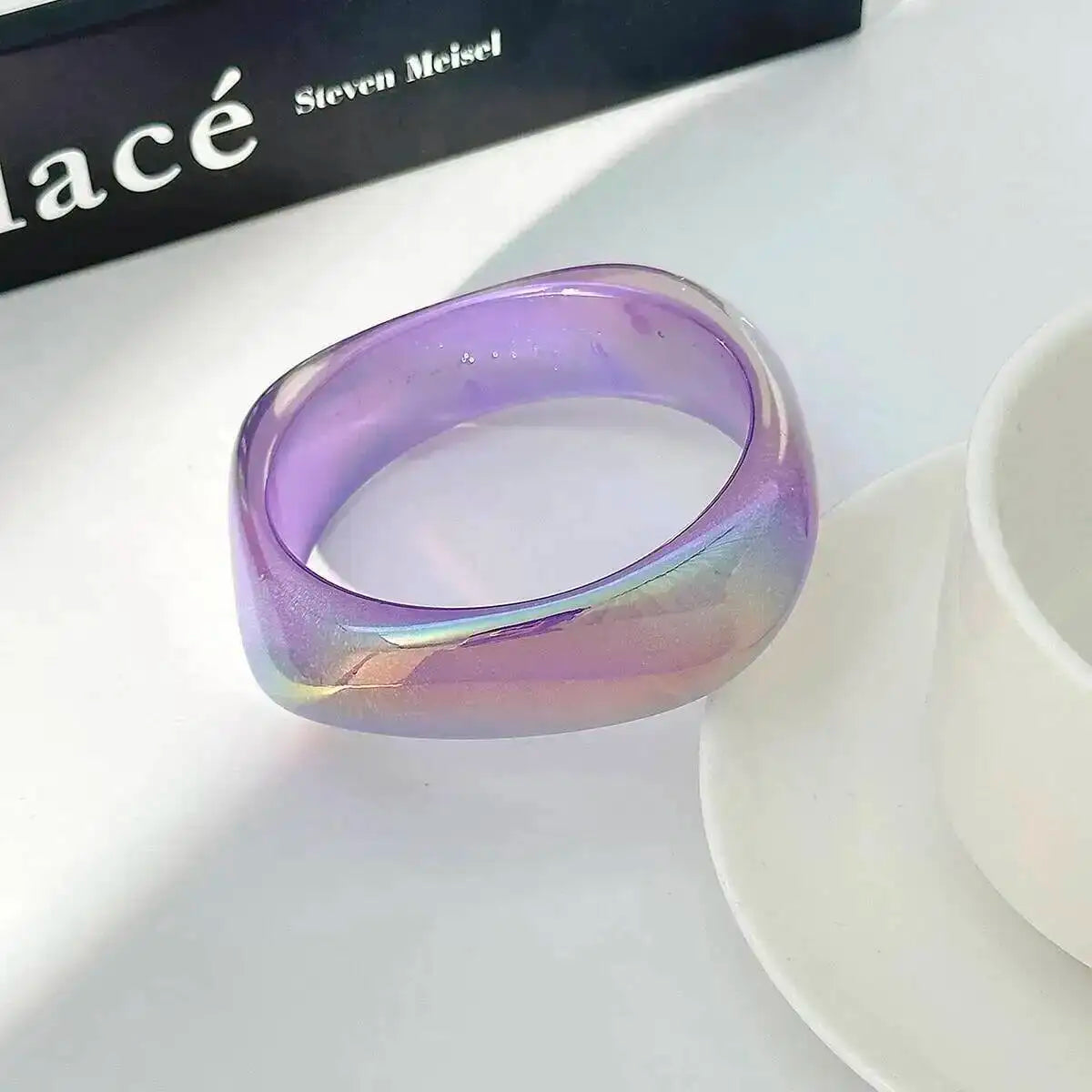 Lacteo 7 Styles Punk Hip Hop Colorful Transparent Resin Bangles Bracelets Women Creative Boho Chunky Bangles Aesthetics Jewelry