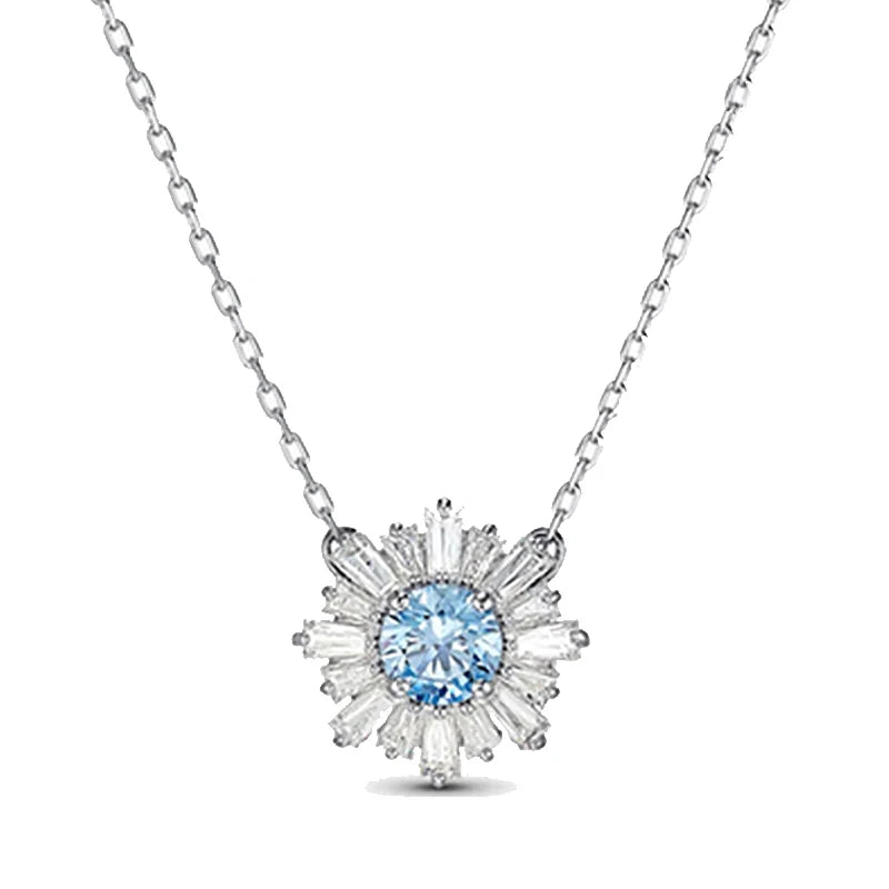 2026 New Trend Original Luxury Crystal Set Charm Yellow Pink Blue Flower Crystal Pendant Fashion Necklace Earring Gift for Women