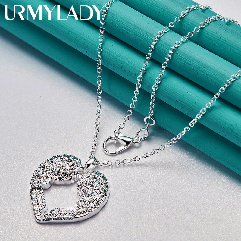 URMYLADY 925 Sterling Silver Love Heart 16-30 Inch Pendant Necklace For Women Wedding Party Charm Jewelry