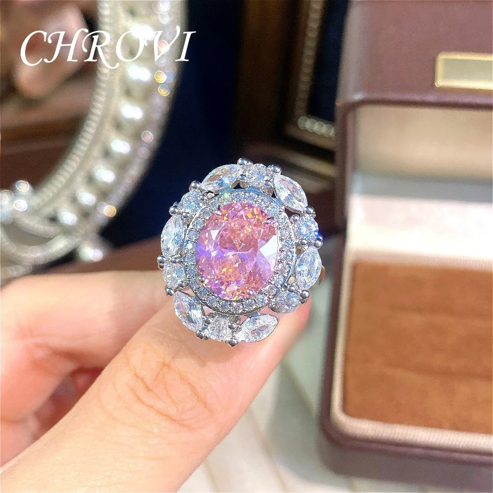Fashionable Light Luxury 925 Sterling Silver Adjustable Gemstone Full Diamond Open Ring for Women, Versatile Millennial Style