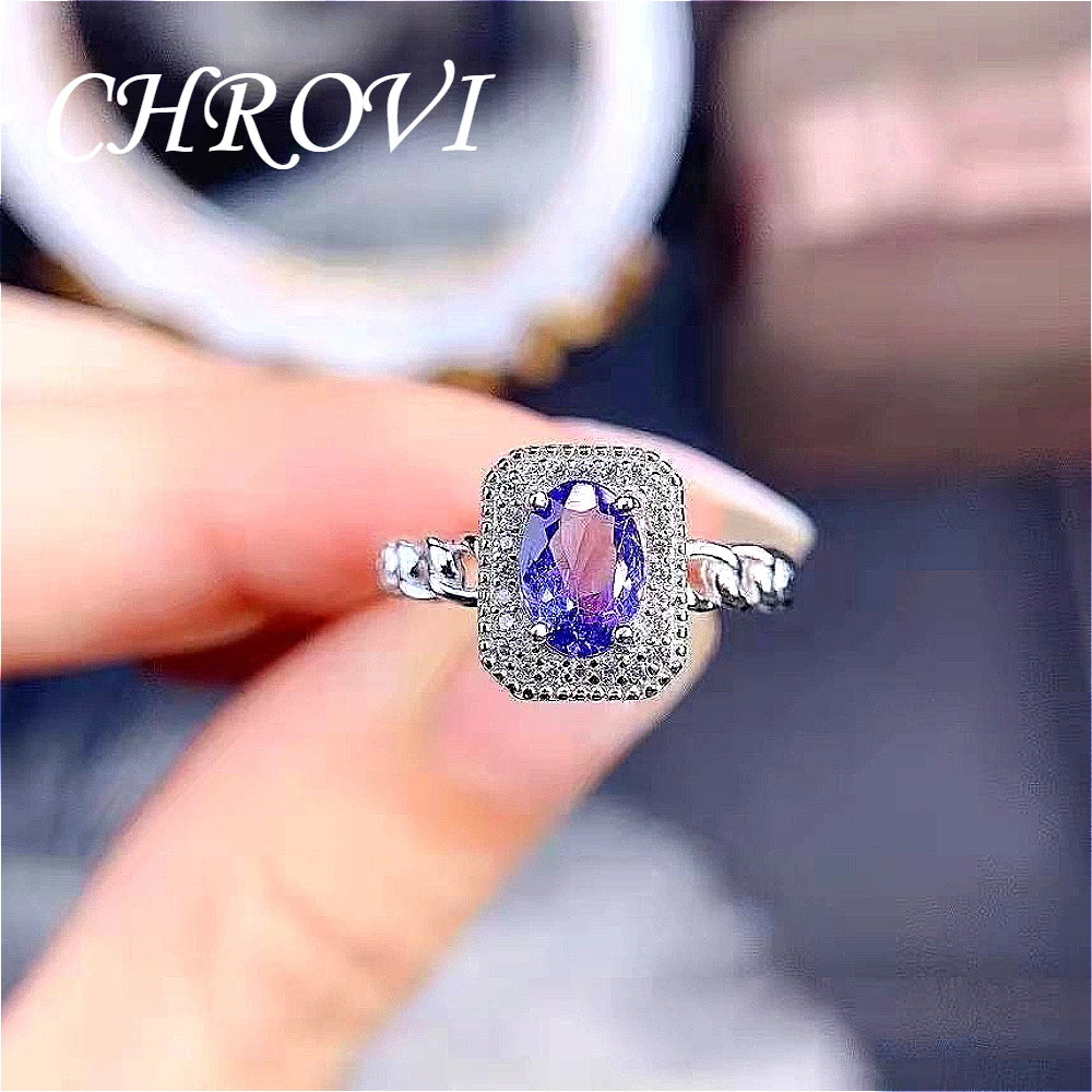 New 925 pure silver minimalist versatile purple diamond ring - full-cut open-ended precious stone women's ring