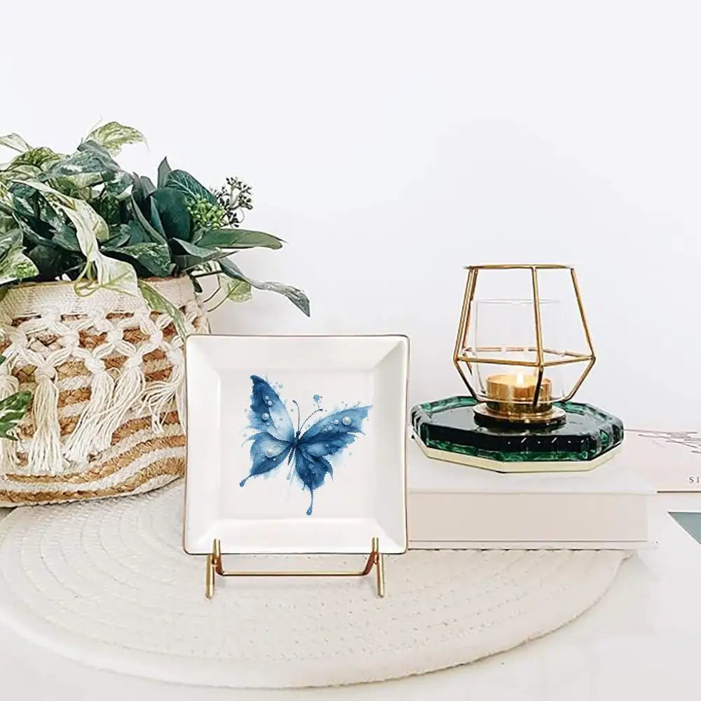 Butterfly Pearl Decorative Ceramic Jewelry Tray Home Decor Jewelry Organizer Catch All Tray Small Trinket Dish Bedroom Dresser