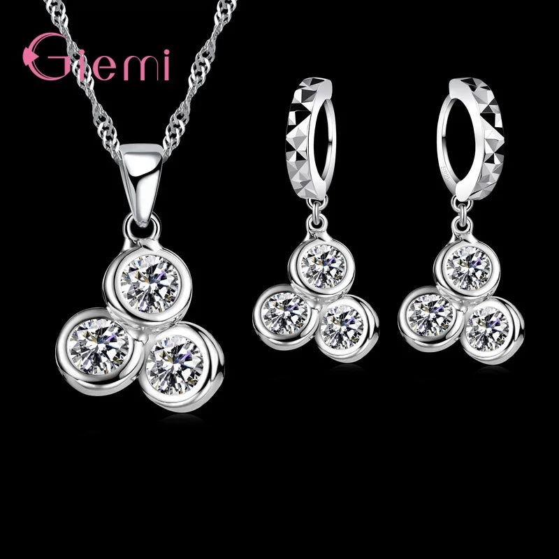 S925 Silver Needle Luxury Jewelry Sets 24 Models Option Cubic Zircon Rhinestone Charming Pendant Wedding Engagement Accessory