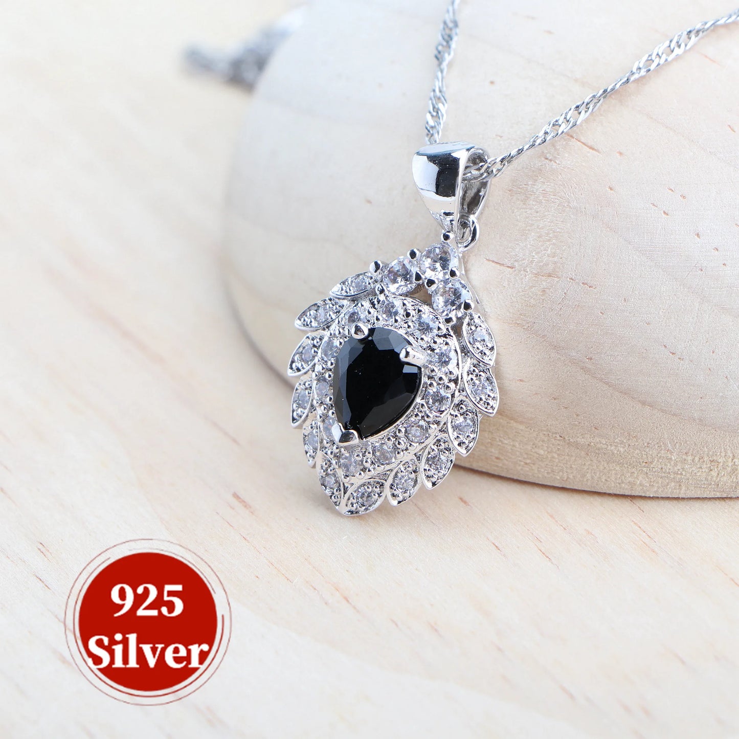 Ladies Bridal Jewelry Sets Silver 925 Black Zirconia Earrings Jewellery For Women Rings Pendant Wedding Necklace Set Bracelets