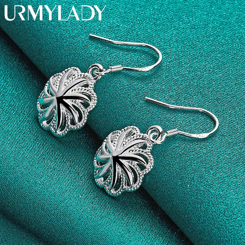 URMYLADY 925 Sterling Silver Flower Earrings For Women Wedding Engagement Party Fashion Jewelry