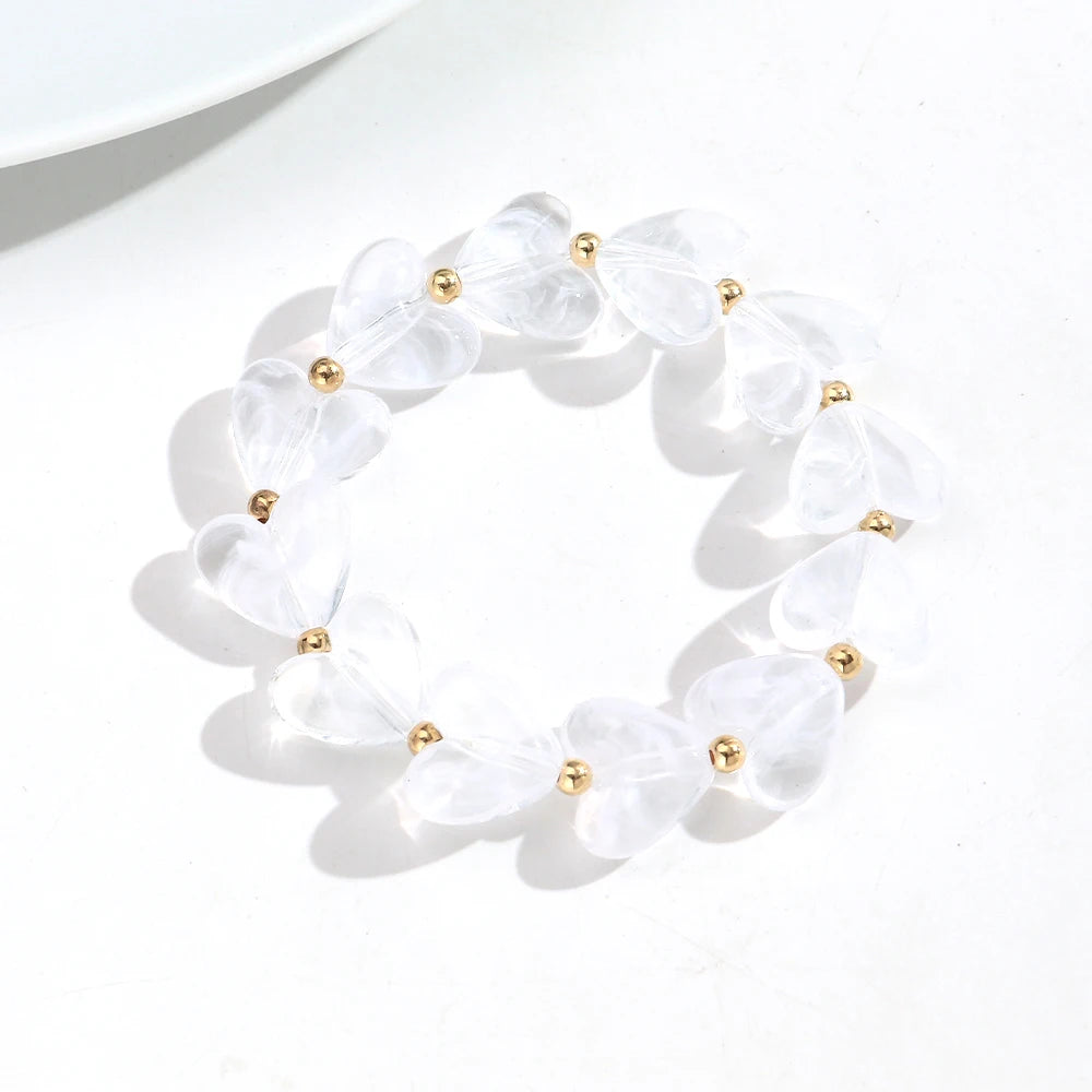 Cute Acrylic Colorful Geometric Heart Beads Elastic Bracelets New Love Heart Beaded Stackable Bangle Bracelet Women Jewelry Gift