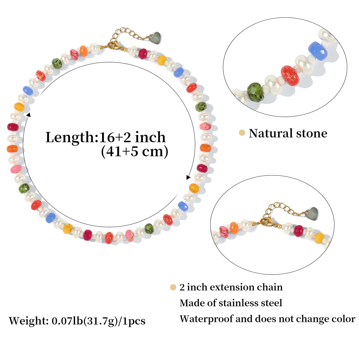 Badu Colorful Natural Stone Beads Necklaces for Women Bohomian Gemstone Beaded Choker Summer Beach Trendy Boho Jewelry Gift