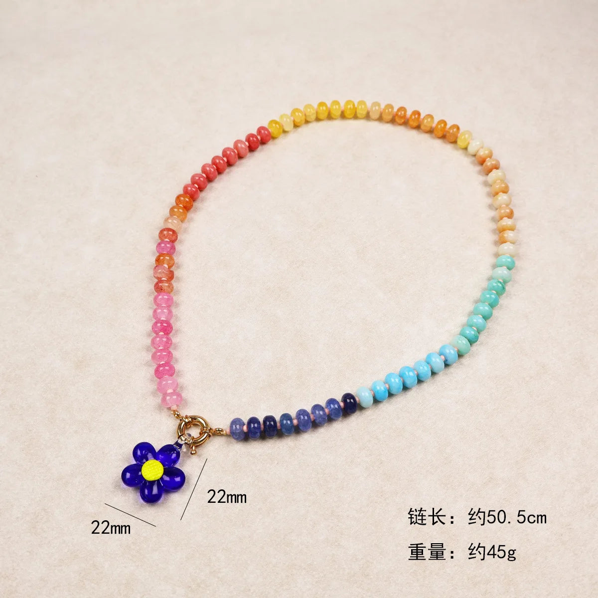 Handmade Colorful Glass Beaded Flower Neckalce Stainless Steel Geometric Natural Stone Pendant Choker Summer Beach Jewelry Gift