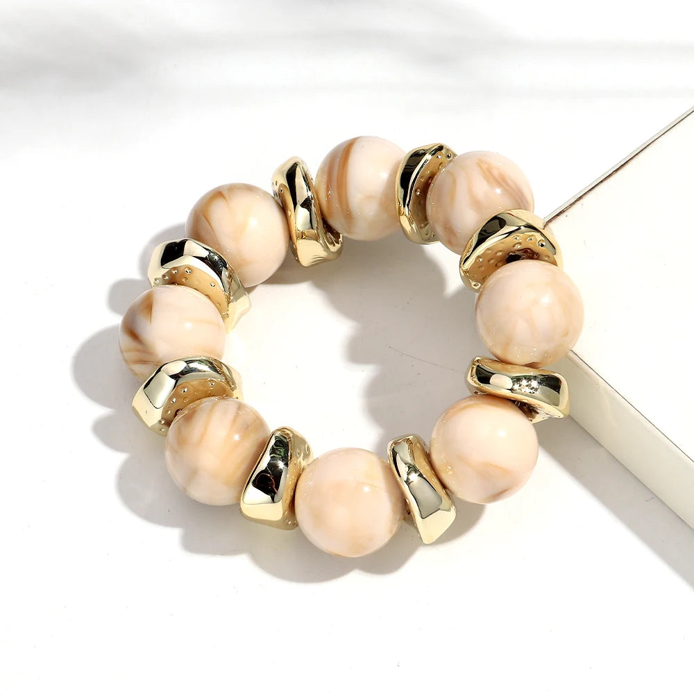 Trendy Acrylic Geometric Round Beads Stretch Bracelets for Women Fashion Irregular CCB Beaded Bangele Bracelet Jewelry Accessory