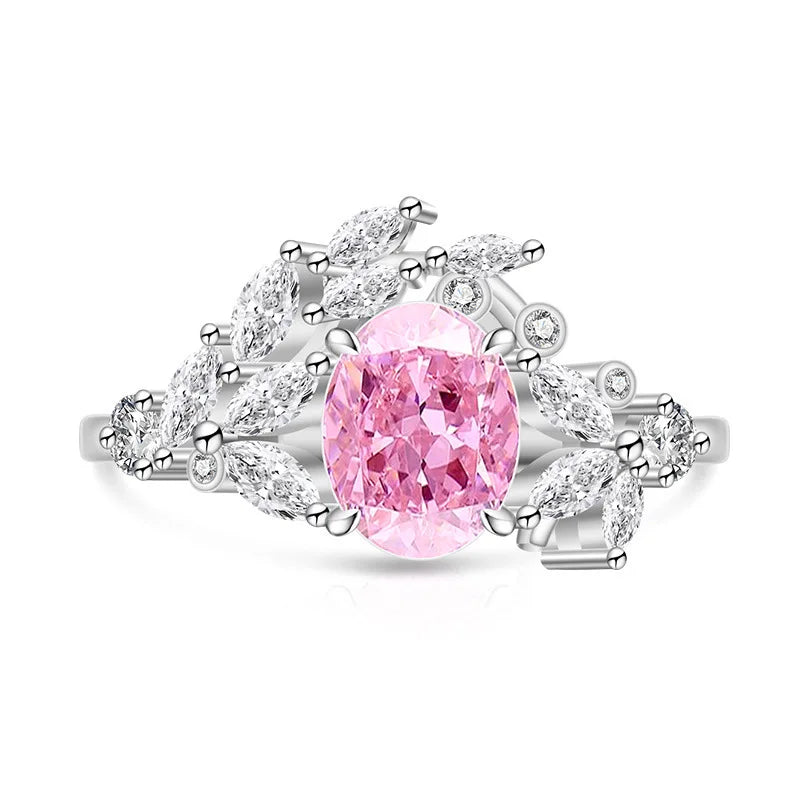 925 Sterling Silver Ice Flower Cut Jadeite Ring with Zircon Inlay - Super Sparkling Ring for Women