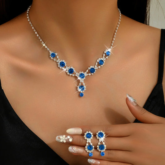 Simple and luxurious full diamond flower necklace, earring accessories suitable for commuting, dating, wedding scenes