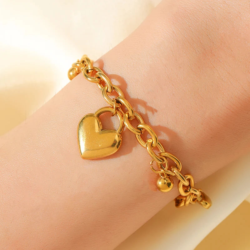 EILIECK 316L Stainless Steel Fashion Heart Love Charm Bracelet For Women New Trendy Waterproof Wrist Chain Jewelry Lady Gift