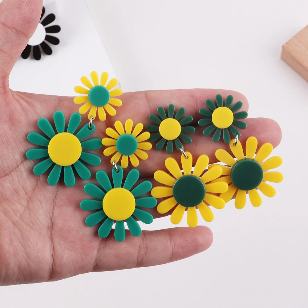 FishSheep Korean Cute Acrylic Flower Earrings for Women Trendy Geometric Daisy Pendant Drop Earrings 2022 Fashion Jewelry Gifts