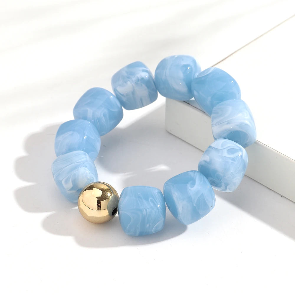 Acrylic Multicolor Irregular Beads Stretchy Bracelets Bangles for Women Resin Marbled Beaded Geometric Elastic Bracelet Jewelry