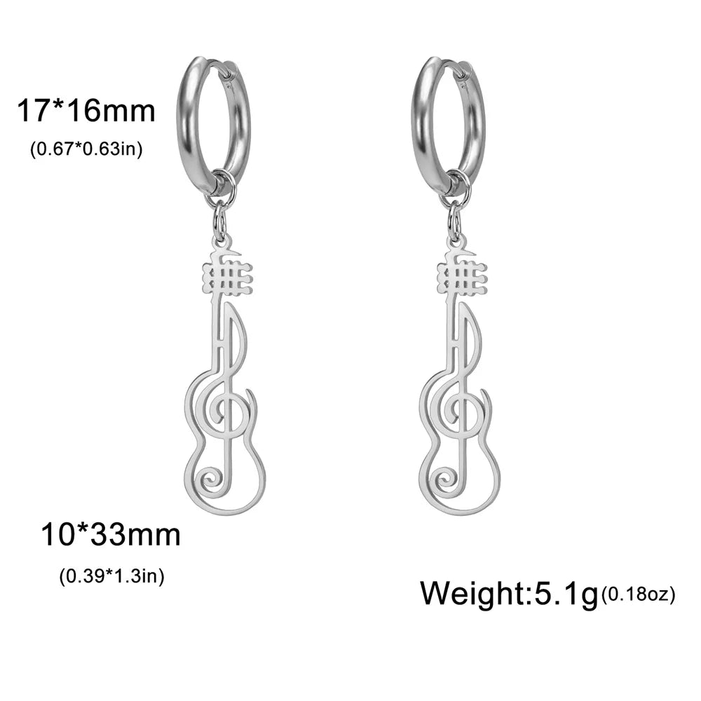 My Shape Music Note Drop Earrings for Women Men Gifts Stainless Steel Classic Musical Violin Dangle Earring Jewelry Musican Gift