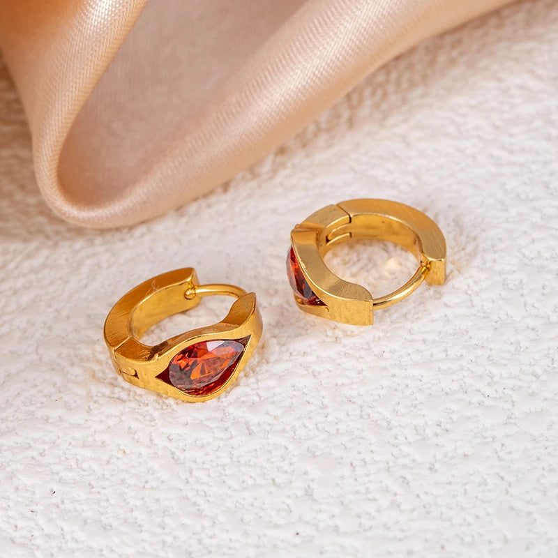 ANENJERY 316L Stainless Steel Geometry Heart Water Drop Zircon Hoop Earrings For Women Men Simple Personality Jewelry Gifts