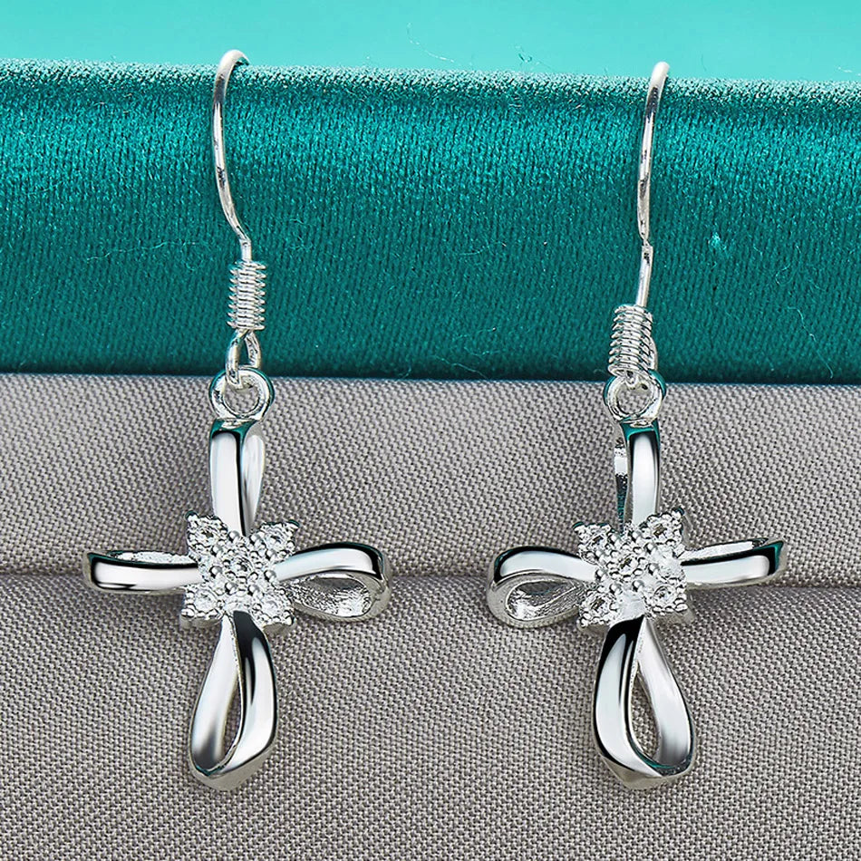 URMYLADY 925 Sterling Silver Bowknot Zircon Earrings For Women Wedding Party Charm Jewelry