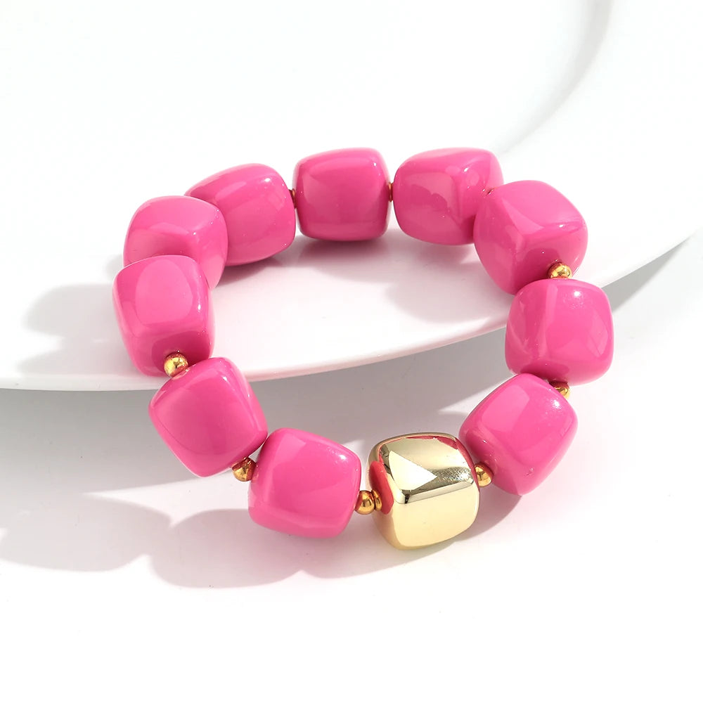 Trendy Colorful Square Beads Elastic Bangle Bracelets New Resin Geometric Beaded Stackable Bracelet 2026 Spring Summer Jewelry