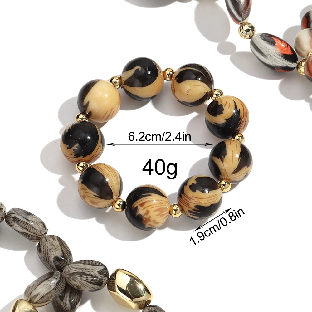 Personality Leopard Print Irregular Beaded Stretch Bangles Bracelets Retro Acrylic Geometric Beads Bracelet Women Jewelry