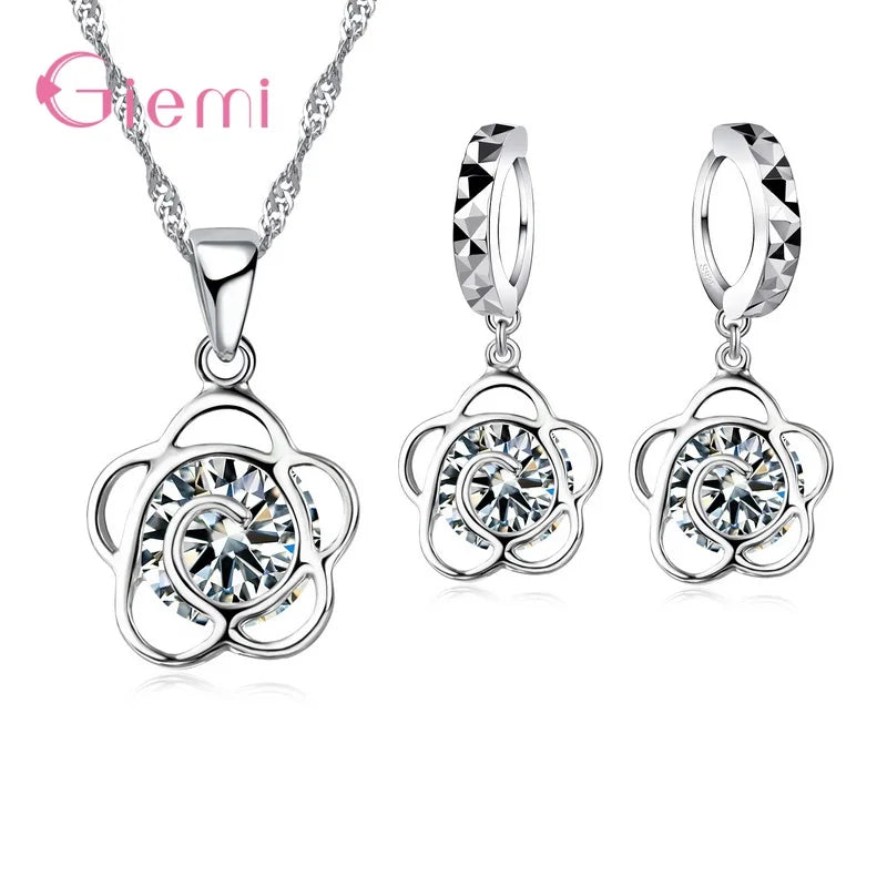 925 Silver Needle Jewelry Sets for Women Girls 34 Models Option Austrian Crystal Rhinestone Pearl Pendant Necklace Earrings