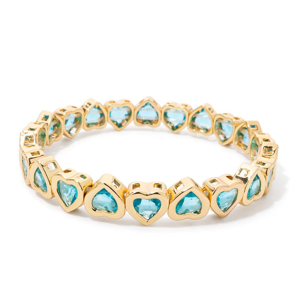 New Copper Heart Beads Gold Color Bracelets for Women Colorful Rhinestone Girl Bangle 2025