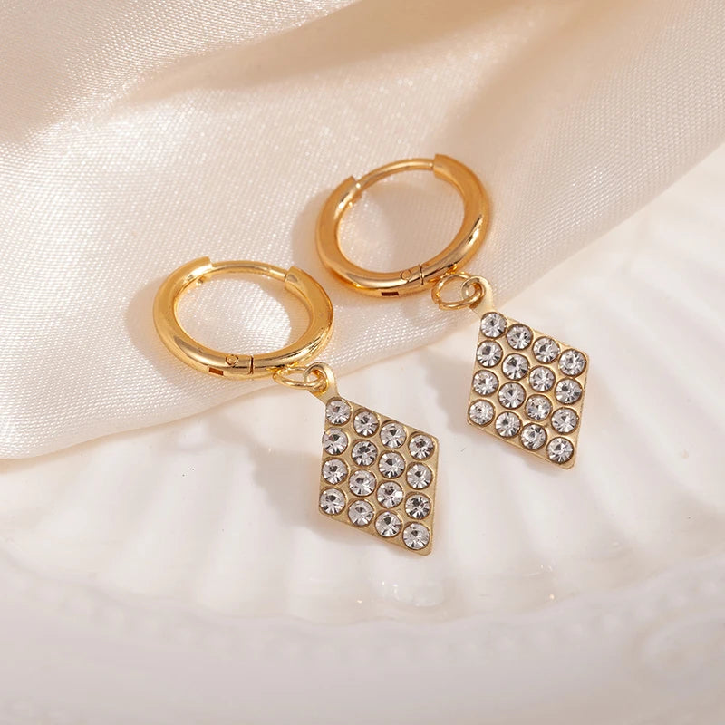 ANENJERY 316L Stainless Steel Heart Geometry Cross Star Circular Zircon Pendant Earrings For Women Fashion Simple Jewelry Gifts