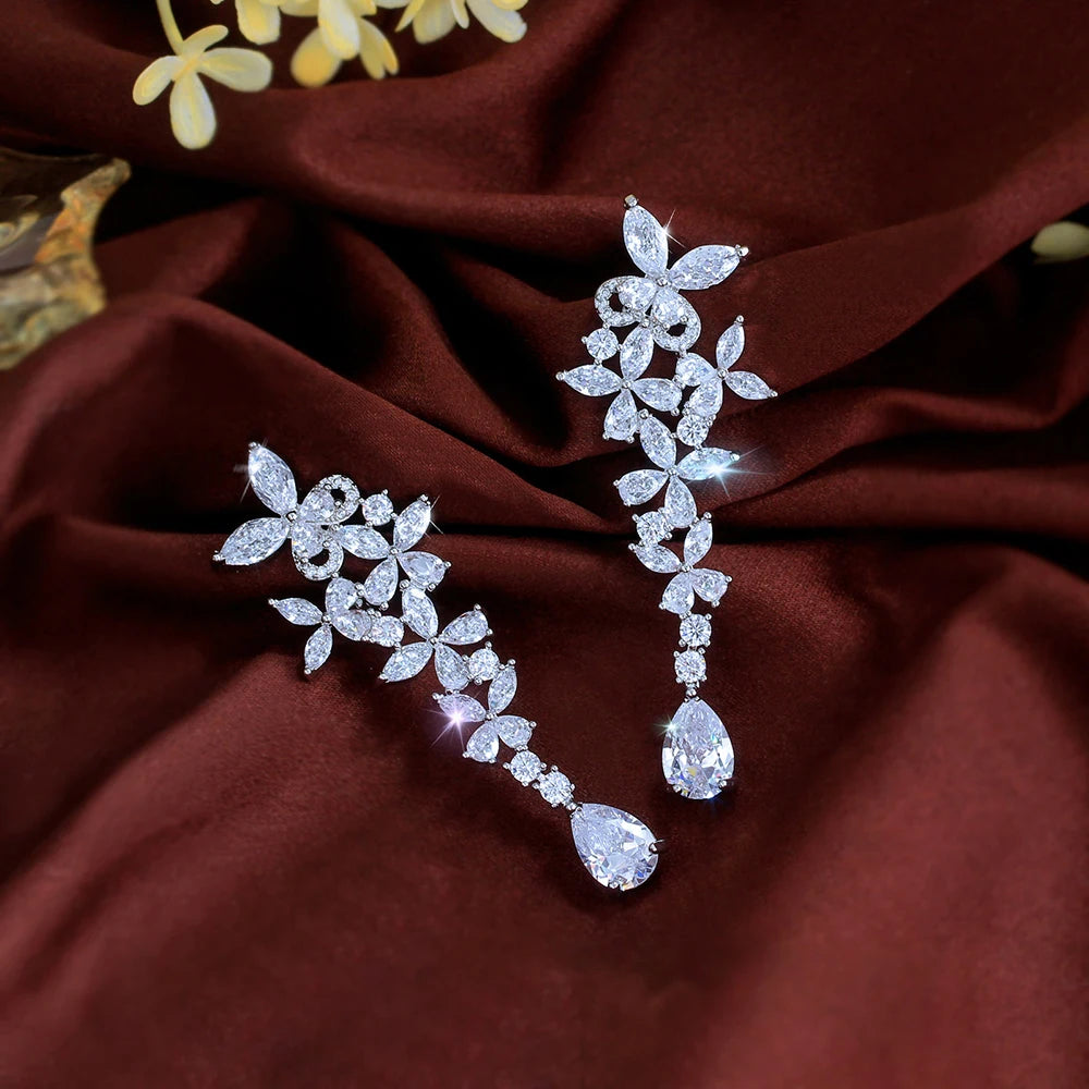 ThreeGraces 2026 New Fashion Shiny Zirconia Bridal Wedding Party Long Butterfly Flower Dangle Earrings for Women Jewelry E2128
