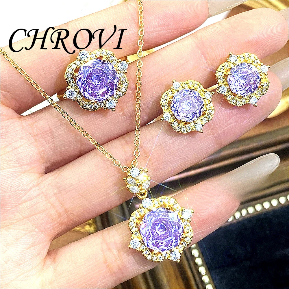 New 925 pure silver millennium rose gold necklace pendant stud earrings and colorful ring set