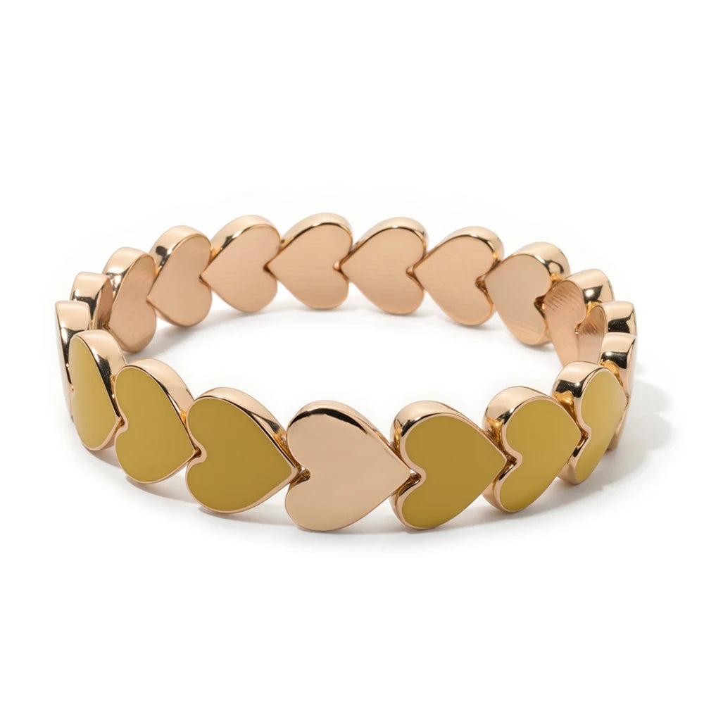 BEUTIFOR Drop Oil Love Shape Beaded Elastic Bracelets For Women Colorful Boho Beads Chunky Peach Love Wrist Accessory