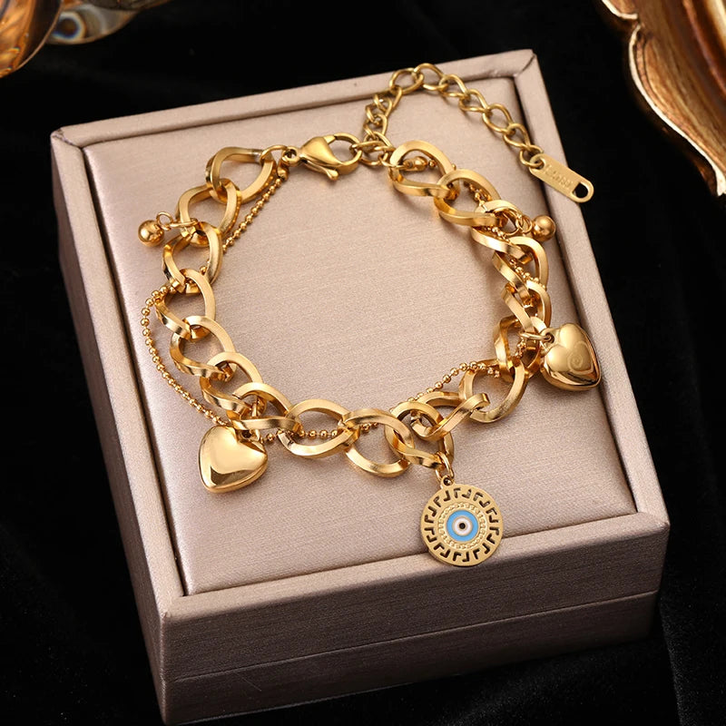 EILIECK 316L Stainless Steel Geometry Circle Charms Bracelet For Women Men Fashion Non-fading Bangles Wrist Jewelry Gift Bijoux