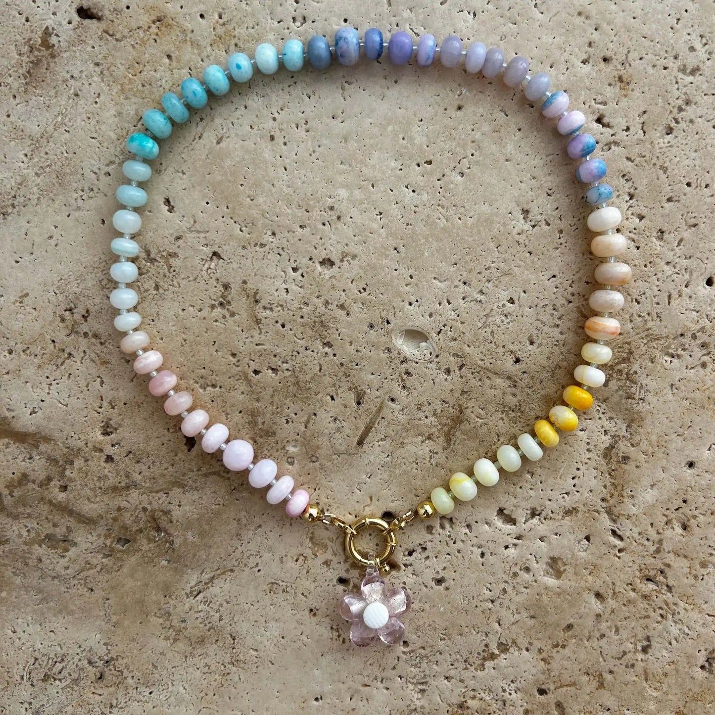 2026 Handmade Acrylic Rainbow Flower Colorful Beaded Necklace Summer Beach Dopamine Necklace Gift