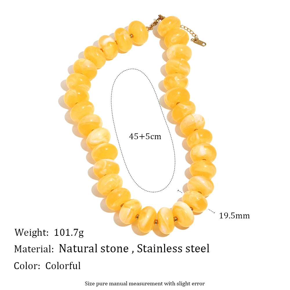 E.B.belle Colorful Bohemian Flat Disc Bead Necklace Stainless Steel 18K Gold Plated Bead Choker Summer Beach Women Jewelry Gift