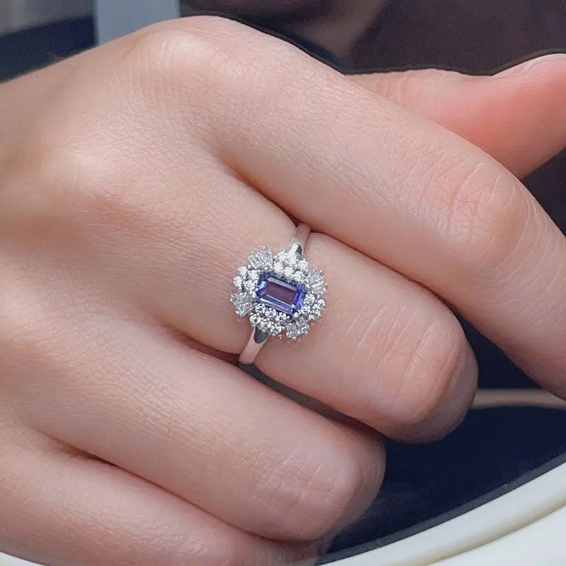 4mm*6mm Natural Tanzanite Ring with Certificate 925 Silver Tanzanite Jewelry with Thick Gold Plating Birthday Gift for Women