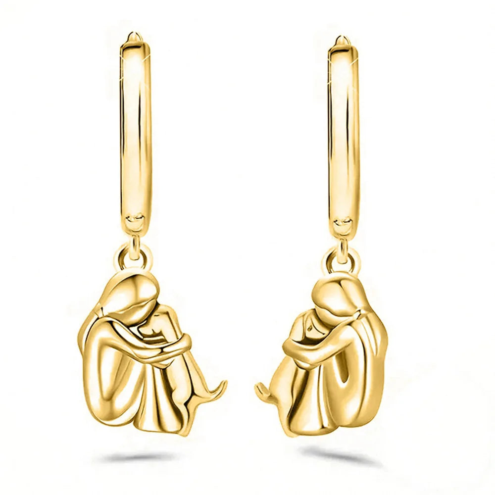 Fashion Two Tone Little Girl and Dog Earrings For Women Dog Mom Earrings Animal Puppy Jewelry