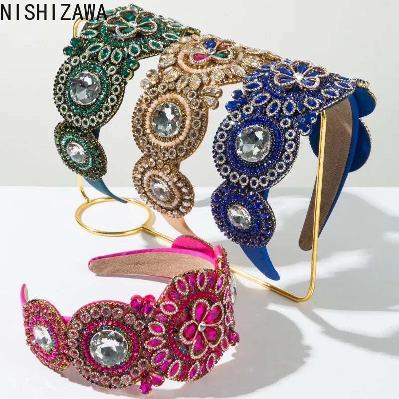 Full Rhinestones Hair Accessories Baroque Vintage Sparkly  Dinner Party Headband American Style Elegant Headwear