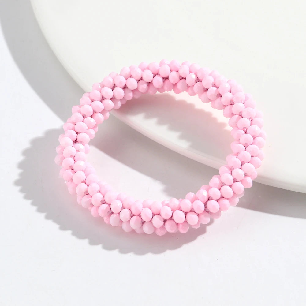 Sweet Rhinestone Round Beads Elastic Bangle Bracelets Fashion Stackable Geometric Stretch Bracelets Women Jewelry Gifts