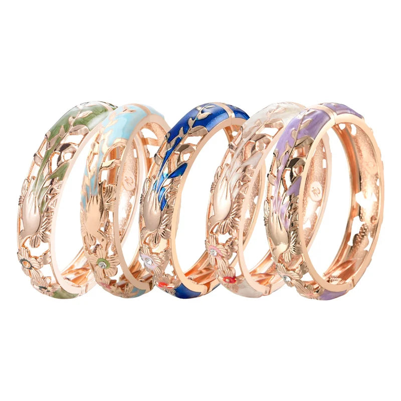Hollow Bangles For Women Bracelets On Hand Bird Cloisonne Enamel Jewelry Women's Hand Bracelet Female Bangle Gifts For Wife Girl