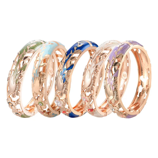Hollow Bangles For Women Bracelets On Hand Bird Cloisonne Enamel Jewelry Women's Hand Bracelet Female Bangle Gifts For Wife Girl