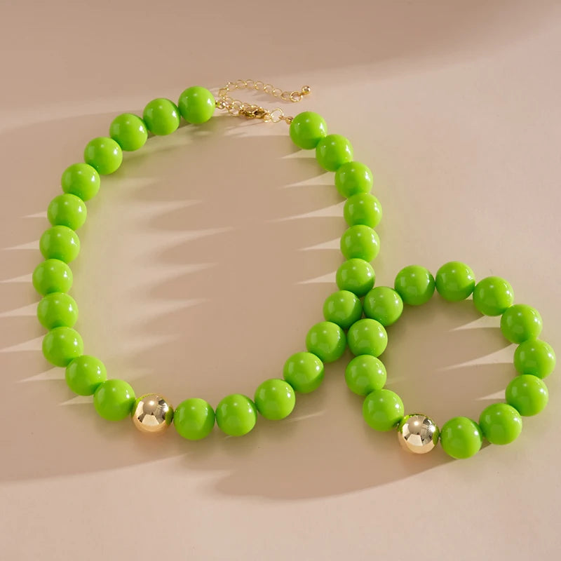Colorful Acrylic Beads Choker Necklace and Bracelet Sets for Women Statement Jewelry Gift Accessories Fashion