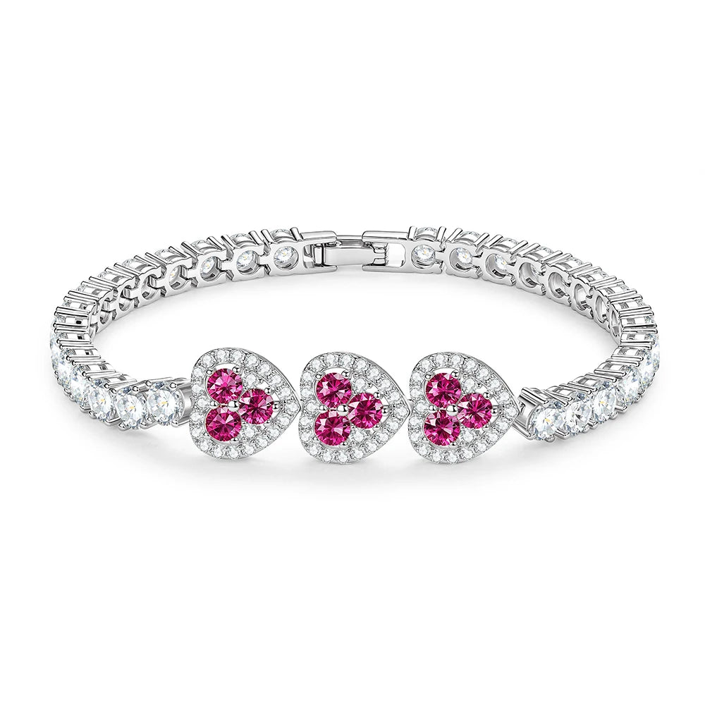 OXTAO Heart Moissanite Tennis Chain Bracelet  White Green Pink Lab Imitation Diamond Colorful Jewelry Bracelet 14K Gold Filled