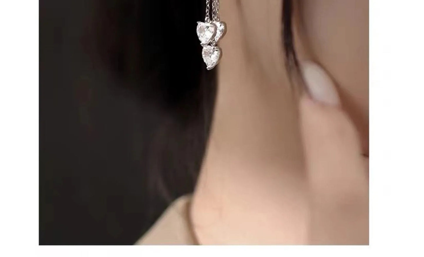Light Luxury 925 Sterling Silver Sparkling Heart Tassel Fairy-Style Boutique Women's Earrings